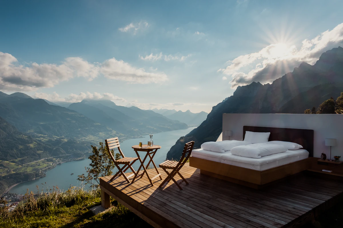 Traditional Japanese ryokan room with tatami and garden view